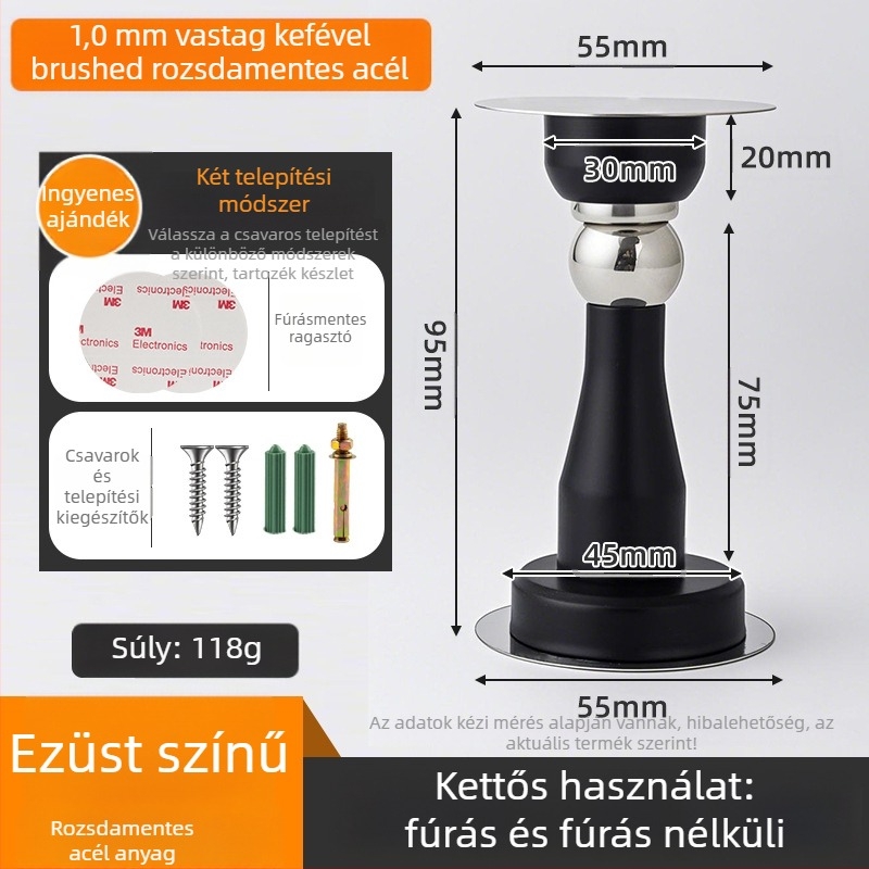 Rozsdamentes acél mágneses ajtócsapó 3 az 1-ben, falra szerelhető, polírozott és elektroplattált felülettel