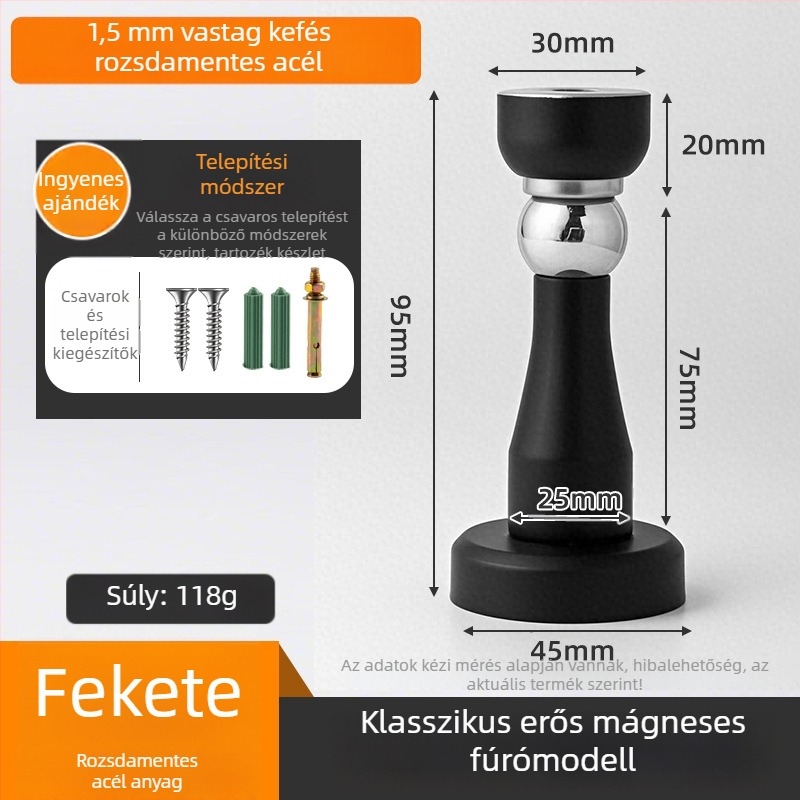 Rozsdamentes acél mágneses ajtócsapó 3 az 1-ben, falra szerelhető, polírozott és elektroplattált felülettel