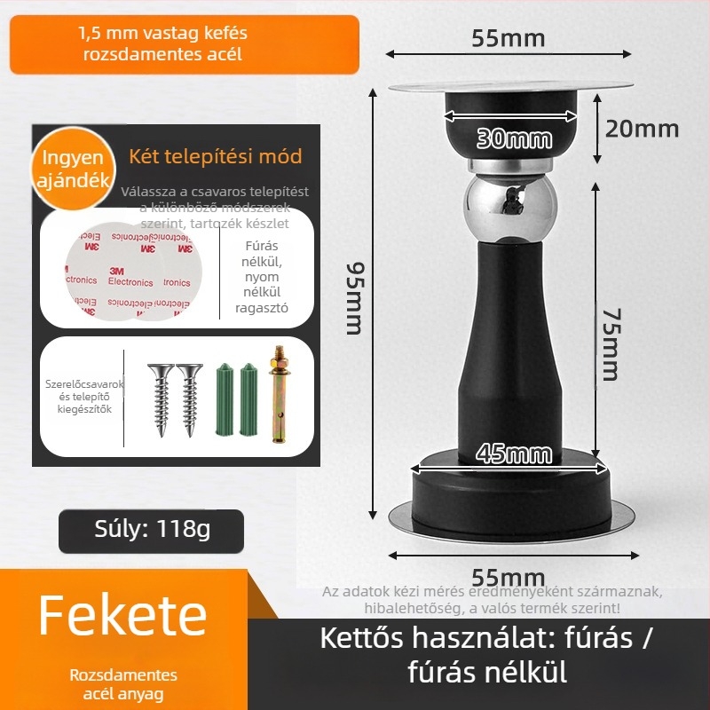 Rozsdamentes acél mágneses ajtócsapó 3 az 1-ben, falra szerelhető, polírozott és elektroplattált felülettel