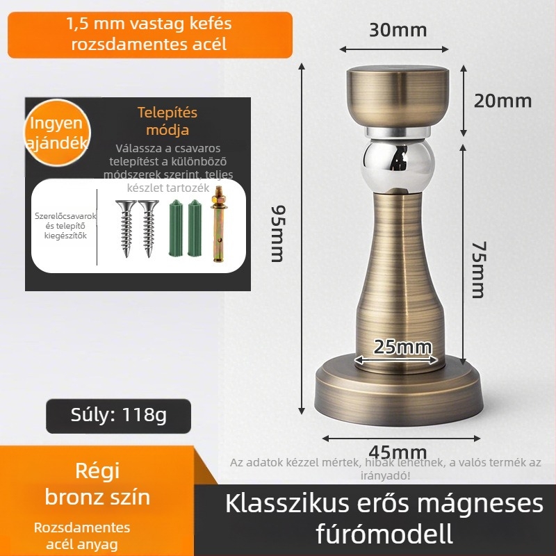Rozsdamentes acél mágneses ajtócsapó 3 az 1-ben, falra szerelhető, polírozott és elektroplattált felülettel