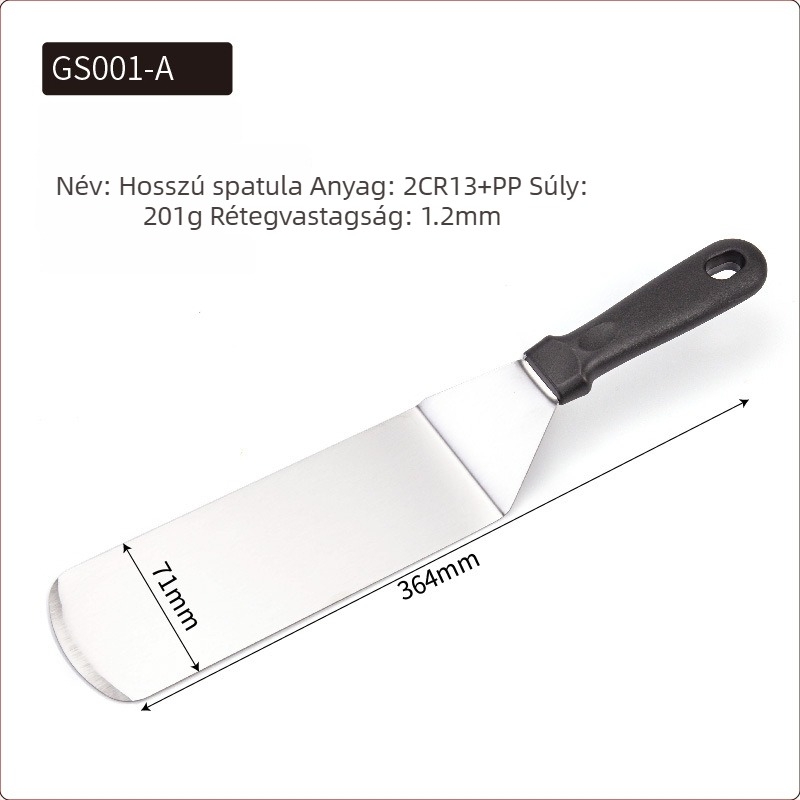 Rozsdamentes acél teppanyaki spatula készlet kültéri grillsütéshez — modern minimalista design, tartalmaz spatulákat steakhez és palacsintákhoz, testreszabható