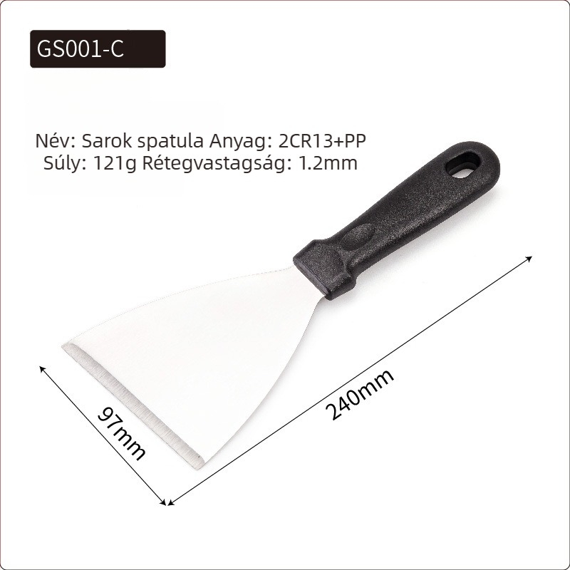 Rozsdamentes acél teppanyaki spatula készlet kültéri grillsütéshez — modern minimalista design, tartalmaz spatulákat steakhez és palacsintákhoz, testreszabható
