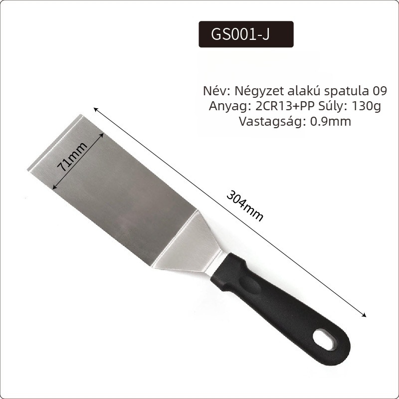 Rozsdamentes acél teppanyaki spatula készlet kültéri grillsütéshez — modern minimalista design, tartalmaz spatulákat steakhez és palacsintákhoz, testreszabható
