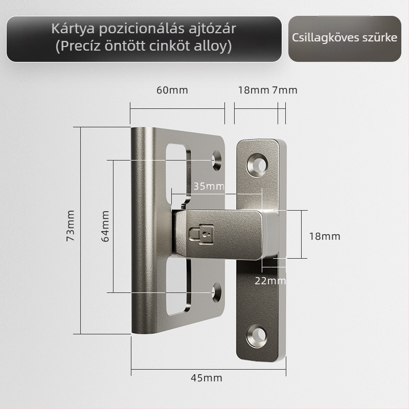 Ajtózár típus A, Modell 83 Buckle, Cinkötvözet, Szemcsés felület, Szerelés a felületen, Beltér