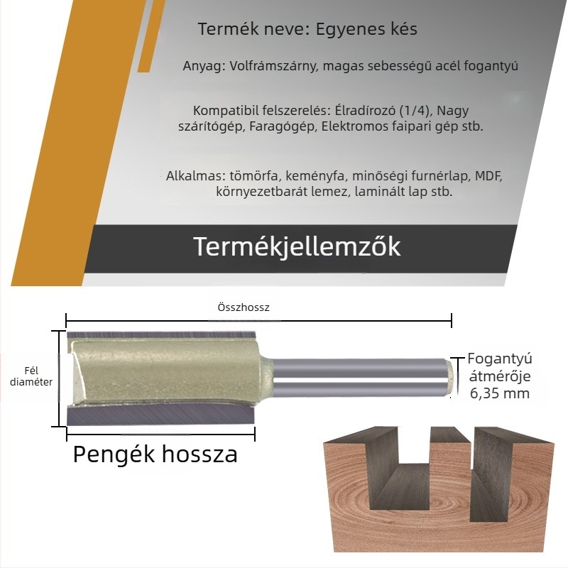 Faipari csatornázó maró, egy- és kétszeres élű, CNC/gravírozó gépekkel kompatibilis, fa, MDF és laminált lemezekhez