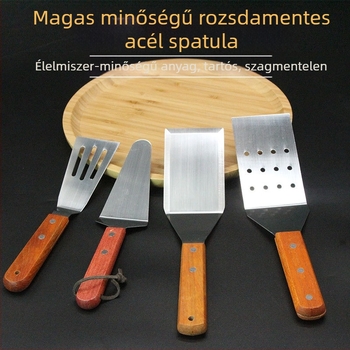 Teppanyaki spatula készlet fa fogantyúval, rozsdamentes acélból – magas hőállóság, égésmentes, tartalmaz steak spatulát és grill spatulát