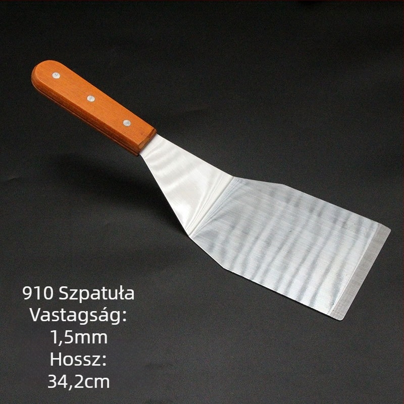 Teppanyaki spatula készlet fa fogantyúval, rozsdamentes acélból – magas hőállóság, égésmentes, tartalmaz steak spatulát és grill spatulát