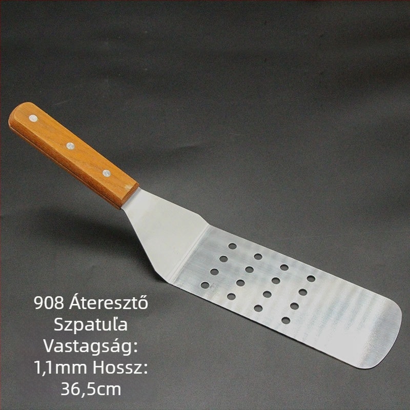 Teppanyaki spatula készlet fa fogantyúval, rozsdamentes acélból – magas hőállóság, égésmentes, tartalmaz steak spatulát és grill spatulát