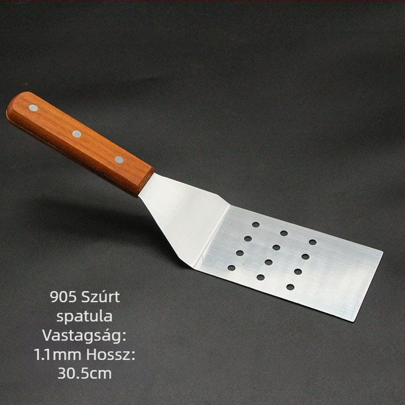 Teppanyaki spatula készlet fa fogantyúval, rozsdamentes acélból – magas hőállóság, égésmentes, tartalmaz steak spatulát és grill spatulát