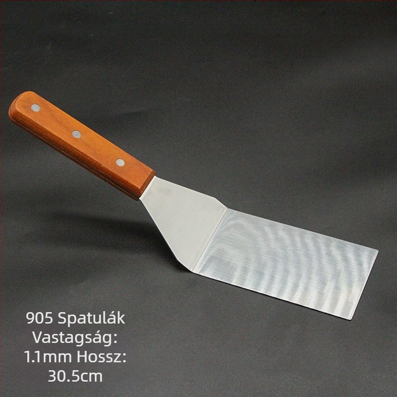 Teppanyaki spatula készlet fa fogantyúval, rozsdamentes acélból – magas hőállóság, égésmentes, tartalmaz steak spatulát és grill spatulát