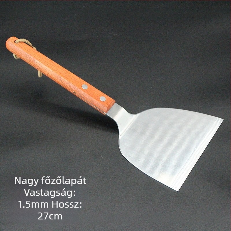 Teppanyaki spatula készlet fa fogantyúval, rozsdamentes acélból – magas hőállóság, égésmentes, tartalmaz steak spatulát és grill spatulát