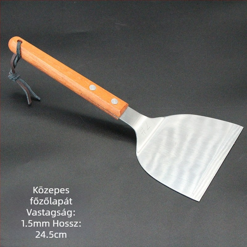 Teppanyaki spatula készlet fa fogantyúval, rozsdamentes acélból – magas hőállóság, égésmentes, tartalmaz steak spatulát és grill spatulát