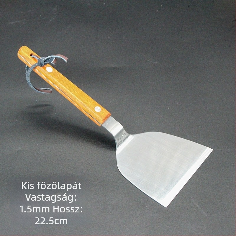 Teppanyaki spatula készlet fa fogantyúval, rozsdamentes acélból – magas hőállóság, égésmentes, tartalmaz steak spatulát és grill spatulát