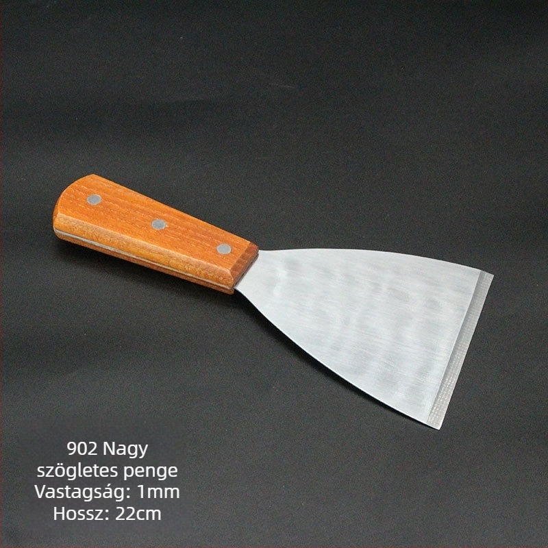 Teppanyaki spatula készlet fa fogantyúval, rozsdamentes acélból – magas hőállóság, égésmentes, tartalmaz steak spatulát és grill spatulát