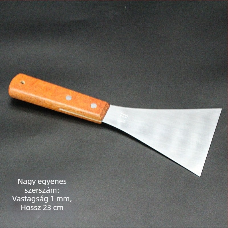 Teppanyaki spatula készlet fa fogantyúval, rozsdamentes acélból – magas hőállóság, égésmentes, tartalmaz steak spatulát és grill spatulát