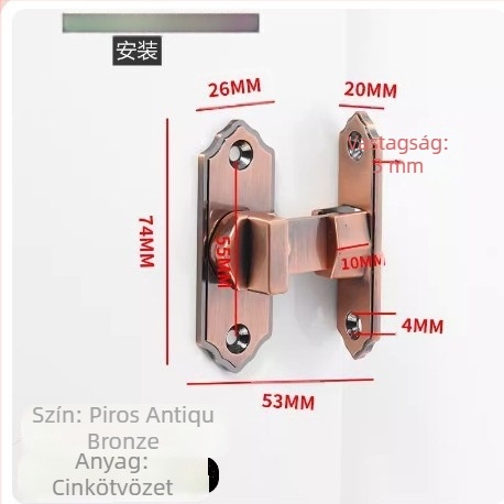 90 fokos rozsdamentes acél ajtózár – Típus A, szálcsiszolt felület, modell 90 Degree Door Buckle, Orford