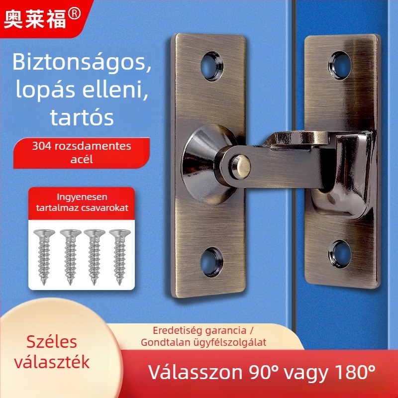 90 fokos rozsdamentes acél ajtózár – Típus A, szálcsiszolt felület, modell 90 Degree Door Buckle, Orford