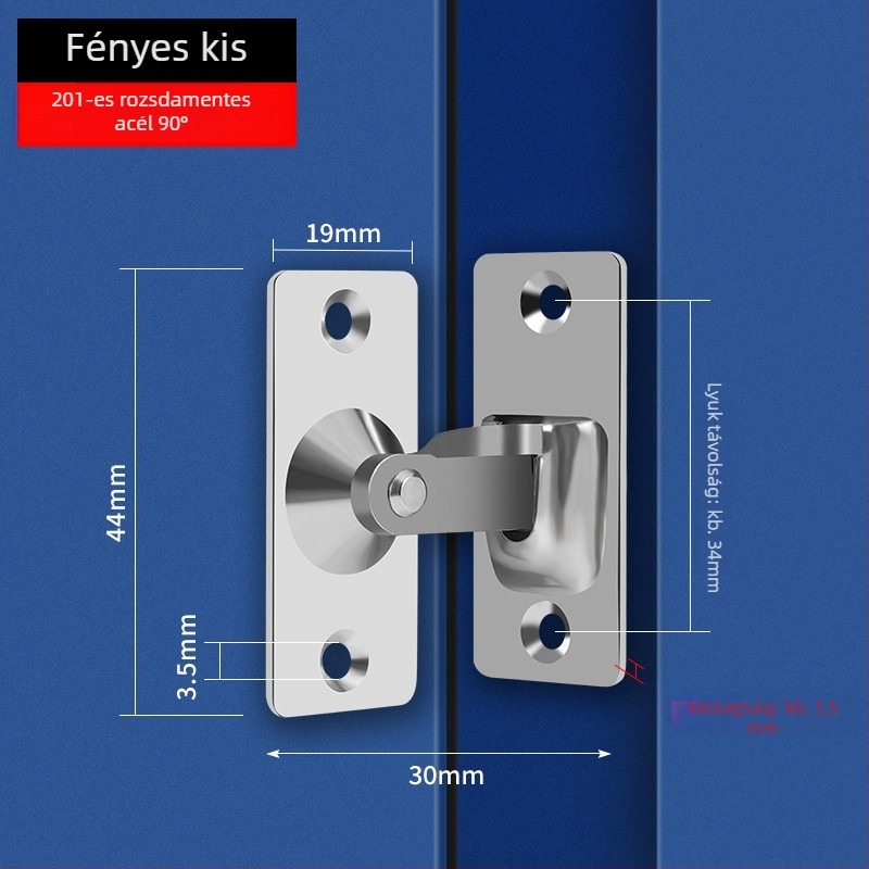 90 fokos rozsdamentes acél ajtózár – Típus A, szálcsiszolt felület, modell 90 Degree Door Buckle, Orford
