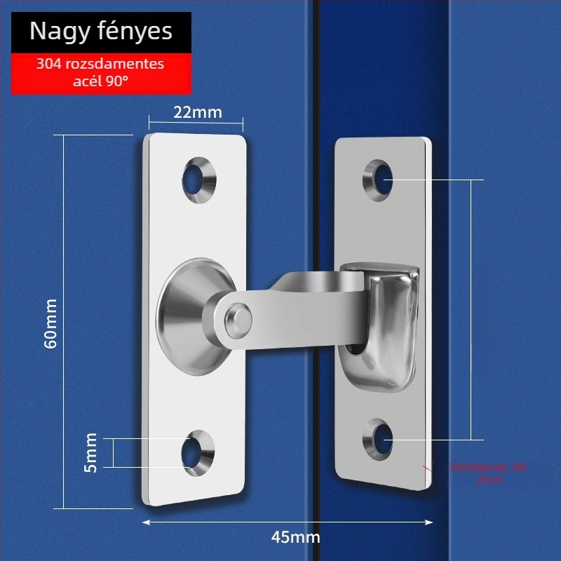 90 fokos rozsdamentes acél ajtózár – Típus A, szálcsiszolt felület, modell 90 Degree Door Buckle, Orford