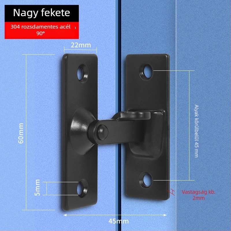 90 fokos rozsdamentes acél ajtózár – Típus A, szálcsiszolt felület, modell 90 Degree Door Buckle, Orford