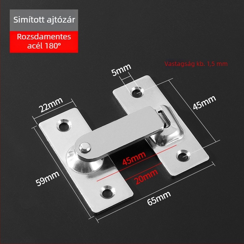 90 fokos rozsdamentes acél ajtózár – Típus A, szálcsiszolt felület, modell 90 Degree Door Buckle, Orford