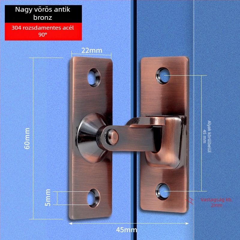 90 fokos rozsdamentes acél ajtózár – Típus A, szálcsiszolt felület, modell 90 Degree Door Buckle, Orford