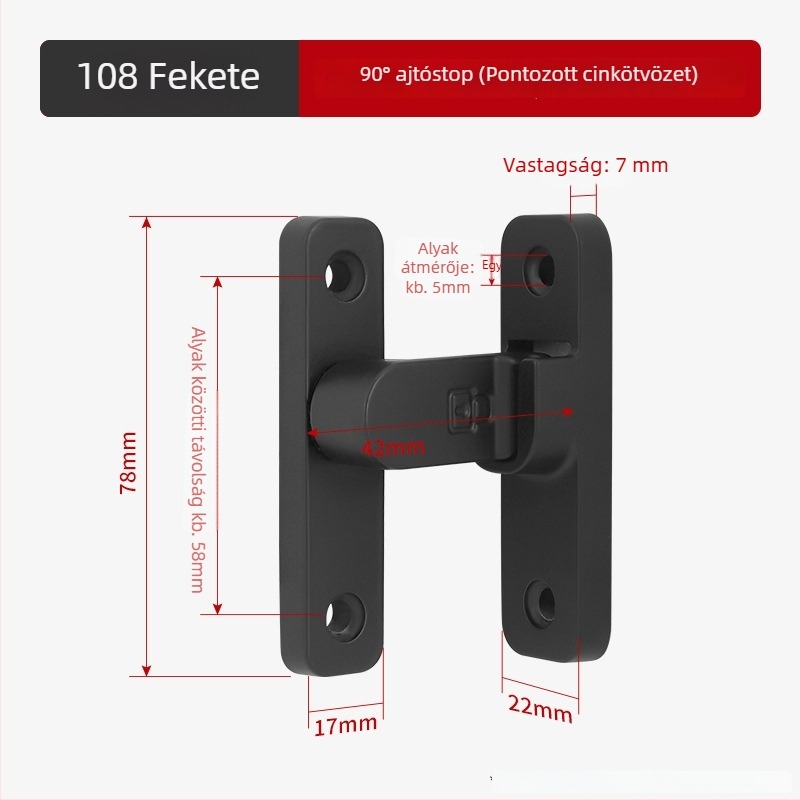 90 fokos rozsdamentes acél ajtózár – Típus A, szálcsiszolt felület, modell 90 Degree Door Buckle, Orford