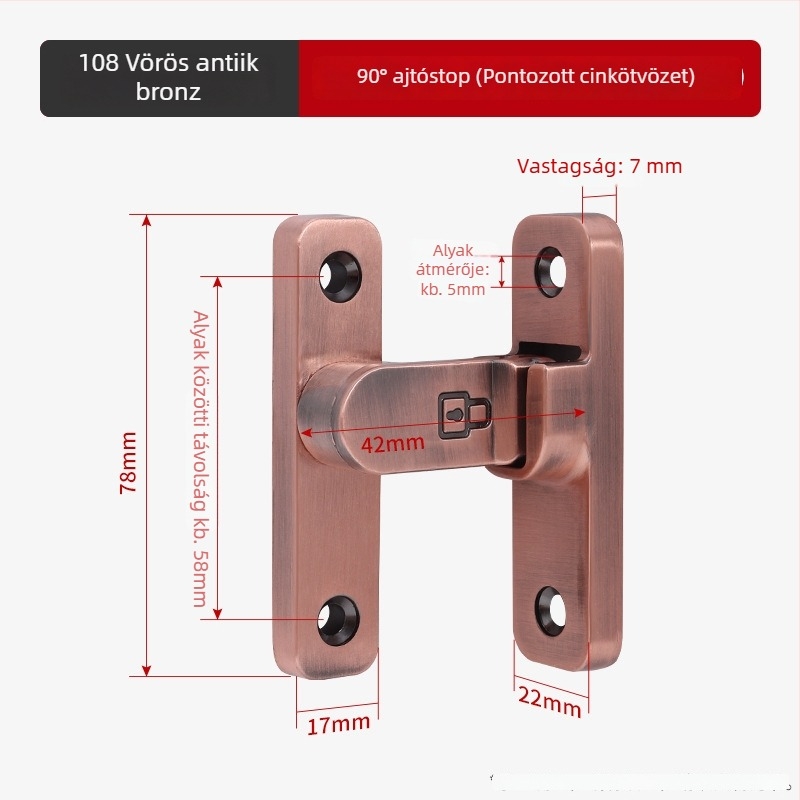 90 fokos rozsdamentes acél ajtózár – Típus A, szálcsiszolt felület, modell 90 Degree Door Buckle, Orford