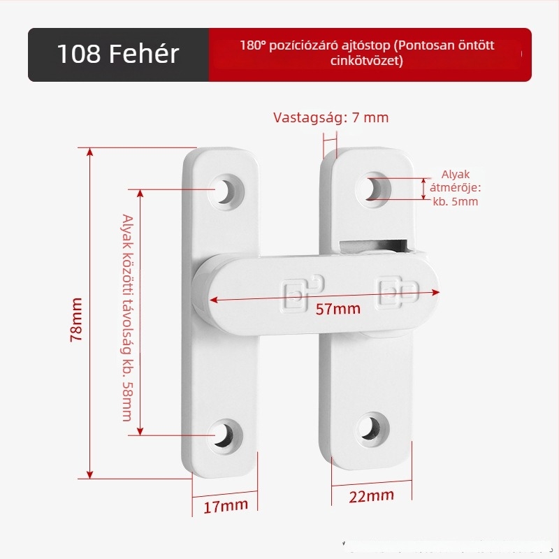 90 fokos rozsdamentes acél ajtózár – Típus A, szálcsiszolt felület, modell 90 Degree Door Buckle, Orford