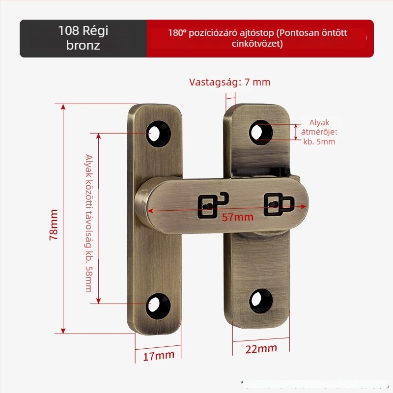 90 fokos rozsdamentes acél ajtózár – Típus A, szálcsiszolt felület, modell 90 Degree Door Buckle, Orford