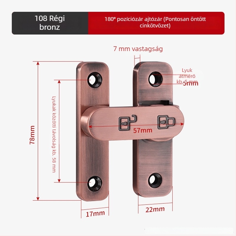 90 fokos rozsdamentes acél ajtózár – Típus A, szálcsiszolt felület, modell 90 Degree Door Buckle, Orford