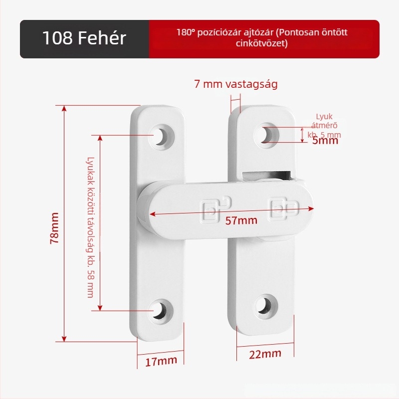90 fokos rozsdamentes acél ajtózár – Típus A, szálcsiszolt felület, modell 90 Degree Door Buckle, Orford