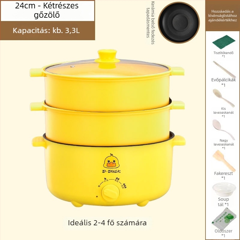 Elektromos főzőkészülék dupla fogantyúval és forgó gombos vezérléssel, integrált dizájn, 4–5 adaghoz
