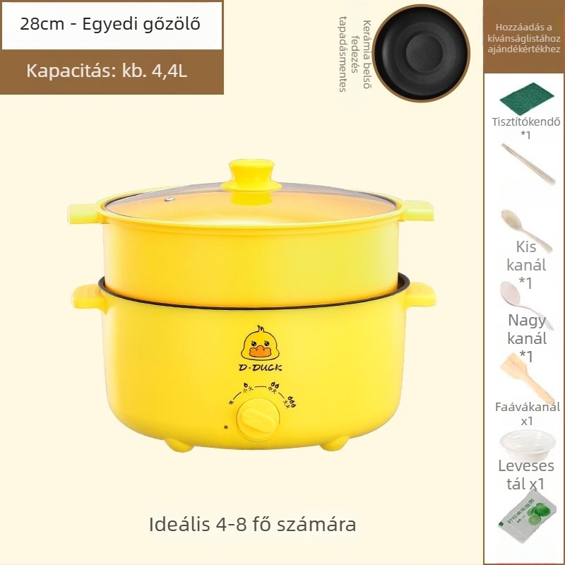 Elektromos főzőkészülék dupla fogantyúval és forgó gombos vezérléssel, integrált dizájn, 4–5 adaghoz