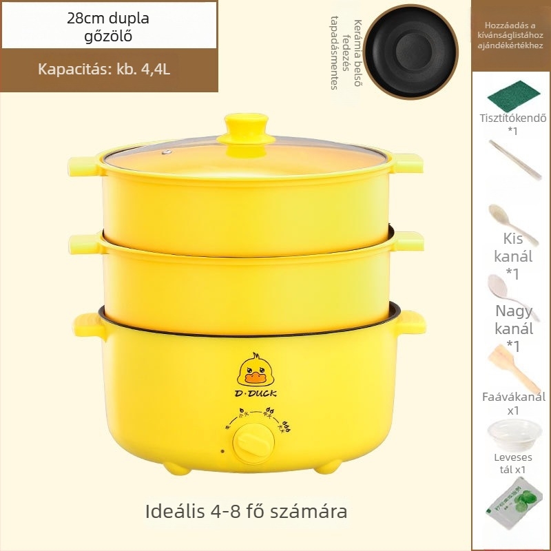 Elektromos főzőkészülék dupla fogantyúval és forgó gombos vezérléssel, integrált dizájn, 4–5 adaghoz