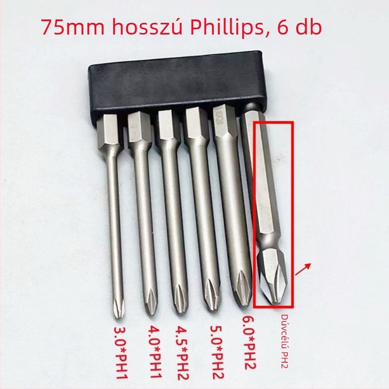Megkeményített mágneses csavarhúzó bitek készlet Philips, lapos fejű, Torx és HEX bitekkel, akkumulátoros és kézi fúrókhoz