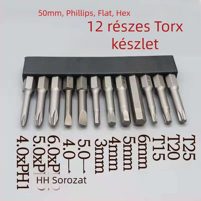 Megkeményített mágneses csavarhúzó bitek készlet Philips, lapos fejű, Torx és HEX bitekkel, akkumulátoros és kézi fúrókhoz
