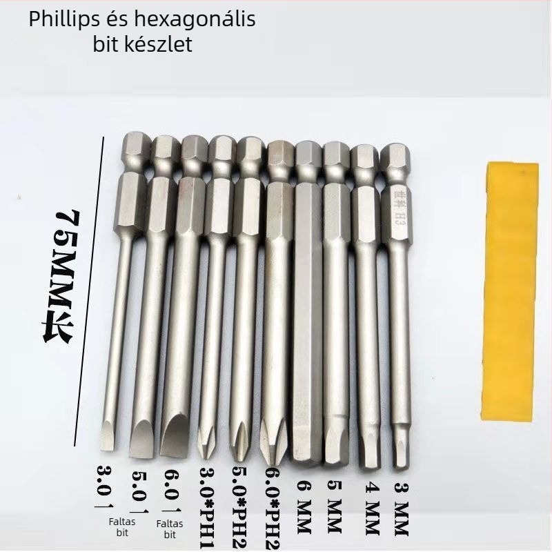 Megkeményített mágneses csavarhúzó bitek készlet Philips, lapos fejű, Torx és HEX bitekkel, akkumulátoros és kézi fúrókhoz
