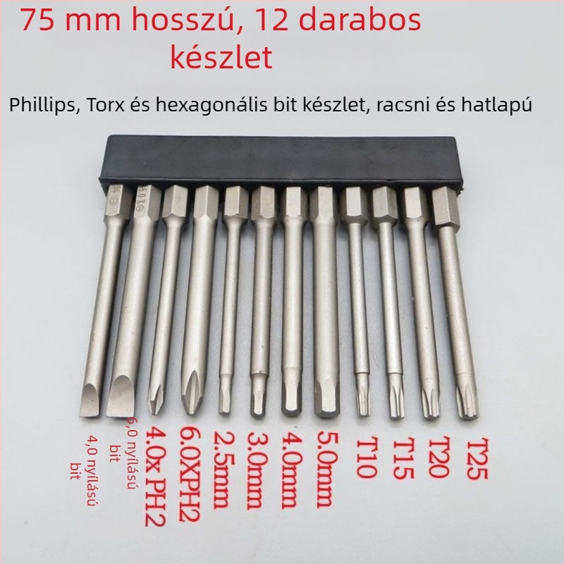 Megkeményített mágneses csavarhúzó bitek készlet Philips, lapos fejű, Torx és HEX bitekkel, akkumulátoros és kézi fúrókhoz