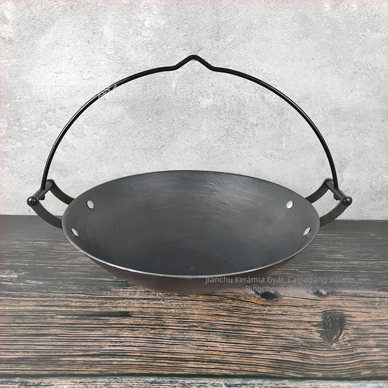 Tradicionális függő öntöttvas fazék – kínai stílusú főzésre, bevonat nélküli, egyrétegű aljzattal, gáztűzhelyhez kompatibil