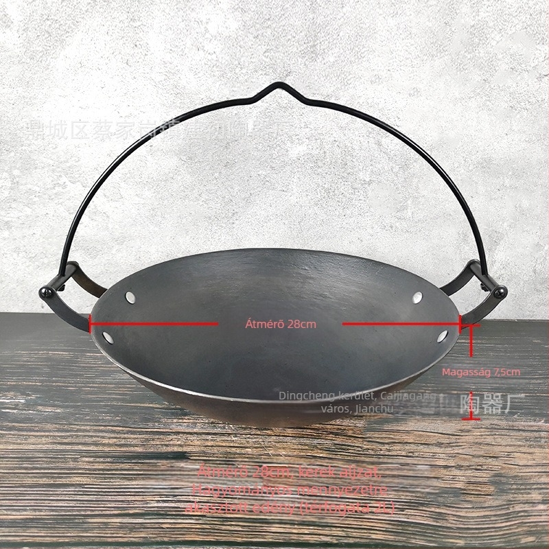 Tradicionális függő öntöttvas fazék – kínai stílusú főzésre, bevonat nélküli, egyrétegű aljzattal, gáztűzhelyhez kompatibil