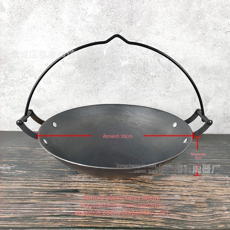 Tradicionális függő öntöttvas fazék – kínai stílusú főzésre, bevonat nélküli, egyrétegű aljzattal, gáztűzhelyhez kompatibil