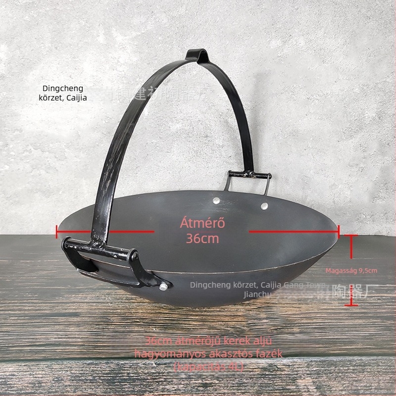 Tradicionális függő öntöttvas fazék – kínai stílusú főzésre, bevonat nélküli, egyrétegű aljzattal, gáztűzhelyhez kompatibil