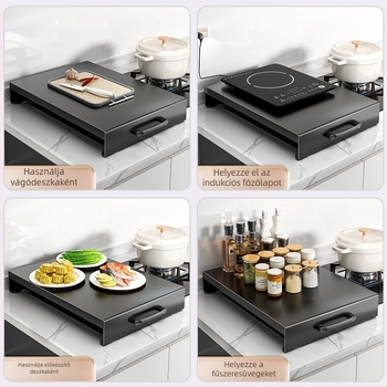 Fali tároló gáz- és indukciós főzőlaphoz, szénacél, nordic stílus, Home Bailey