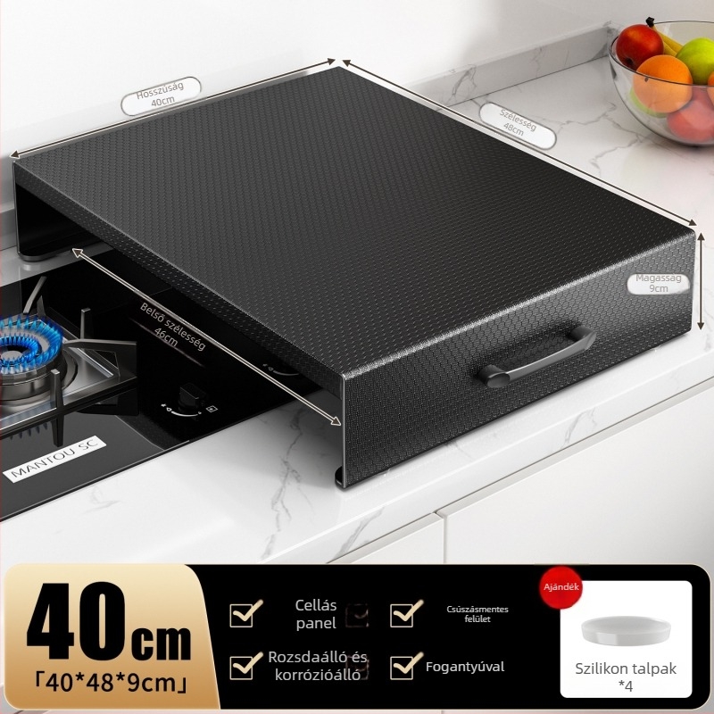 Fali tároló gáz- és indukciós főzőlaphoz, szénacél, nordic stílus, Home Bailey