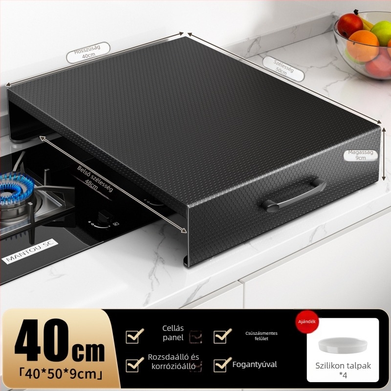 Fali tároló gáz- és indukciós főzőlaphoz, szénacél, nordic stílus, Home Bailey