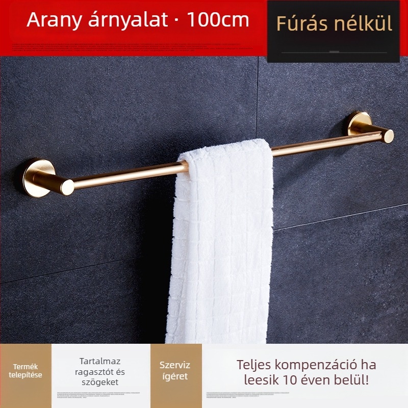 Fali törölközőtartó, egypálcás, űr-alumínium, anodizált felület, teherbírás 30 kg, fúrás nélküli szerelés