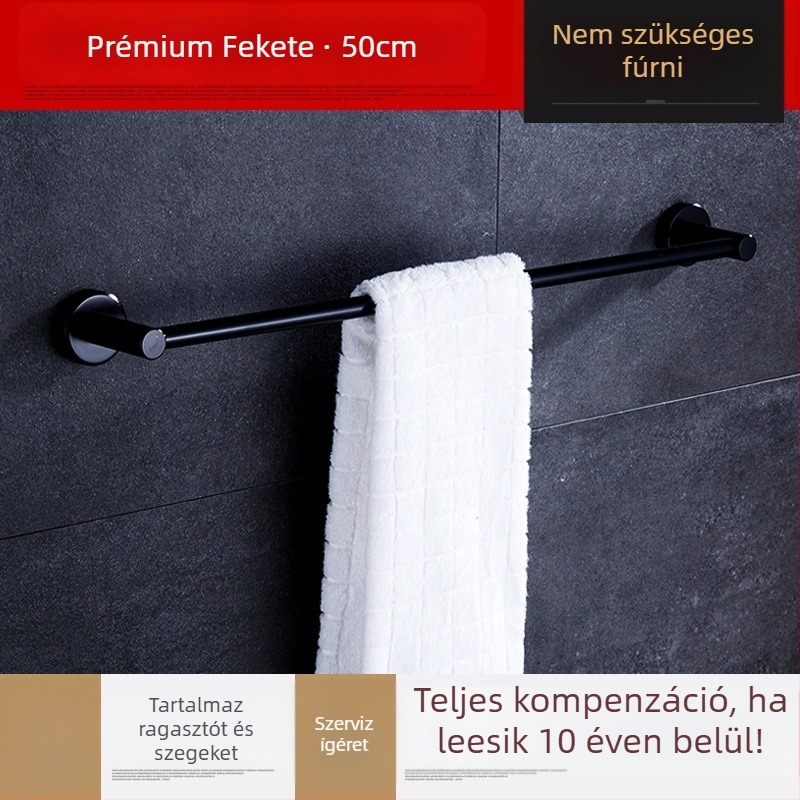 Fali törölközőtartó, egypálcás, űr-alumínium, anodizált felület, teherbírás 30 kg, fúrás nélküli szerelés