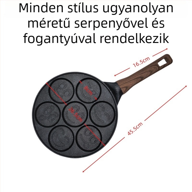 Serpenyő – tapadásmentes bevonat; test alumíniumötvözetből, alján 430 rozsdamentes acél; kettős rétegű aljzat; kompatibil indukciós tűzhely és gáztűzhely