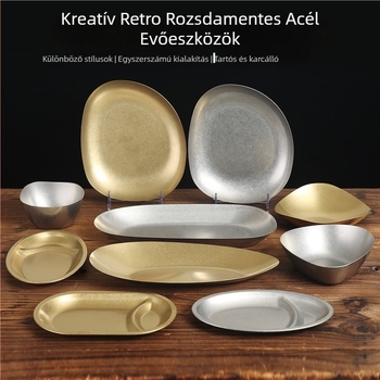 Vékony tál, 304 rozsdamentes acélból, retro stílus, matt felület, mikróban használható.